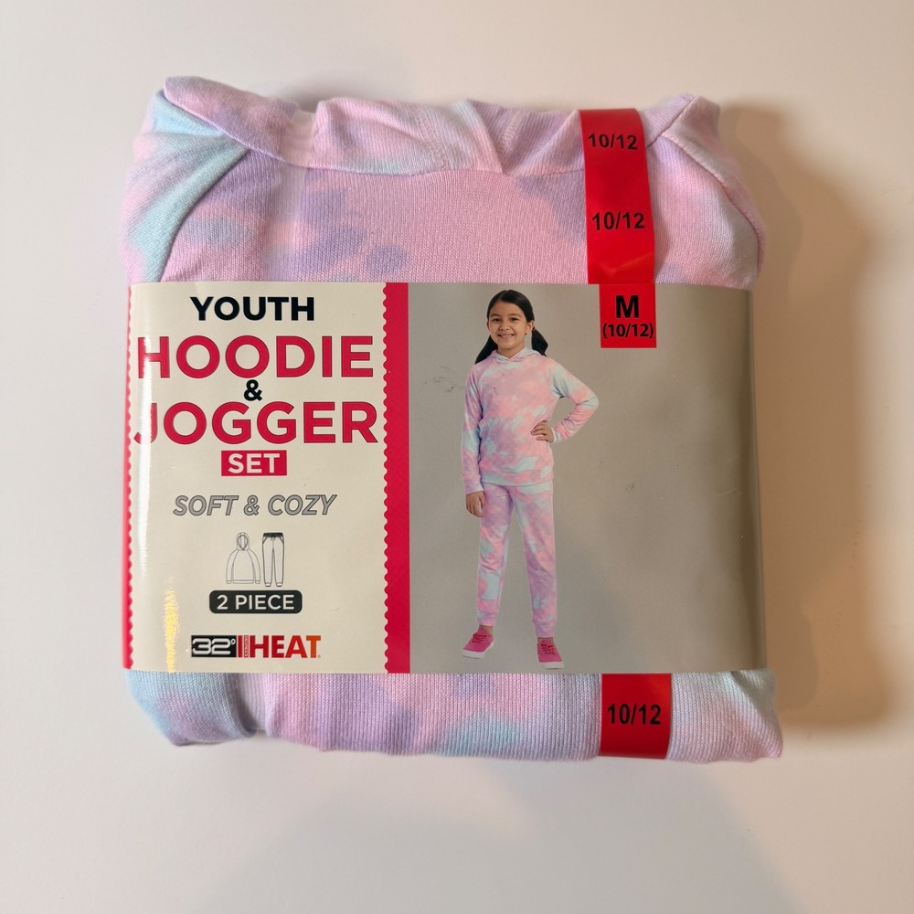 32 Degrees Heat Youth Hoodie and Jogger Set Pink Tie Dye 2-Piece Size M 10/12